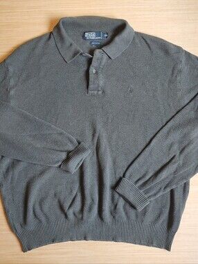 Ralph Lauren Waffle Polo Long Sleeve Pony Green Grey XXL 2XL Pullover Thermal
